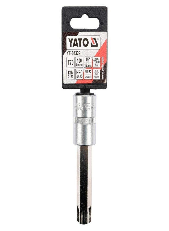 Yato YT-04329 Socket Bit of Size T70 & Length 100mm Suitable for 1/2 inch Drive Socket Wrench Set |S2 steel Chromium plated|Socket Tool Box|Used as Home & Mechanical Tools|Industrial Tools Power tool - Image 3